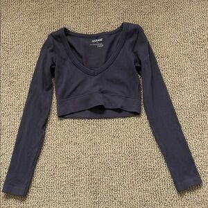 Garage Cropped Ribbed Soft V Neck Long Sleeve